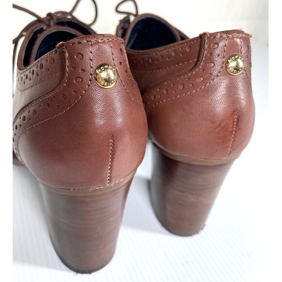 TOMMY HILFIGER Oxford Shoes Womens 10 Brown Leather Stacked Heel Brogue Academia - Picture 5 of 12